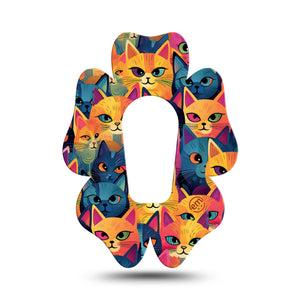 ExpressionMed Catorama Dexcom G6 Flower Shape Tape Single Tape Brightly Colored Kitty Art Adhesive Patch Continuous Glucose Monitor Design