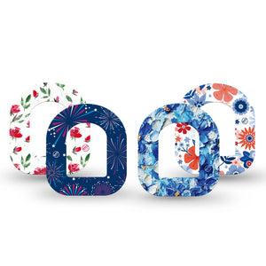 ExpressionMed Red, White & Bloom Variety Pack Omnipod Mini Tape, 4-Pack Tape Variety Fourth of July Flowers, Adhesive Tape Pump Design
