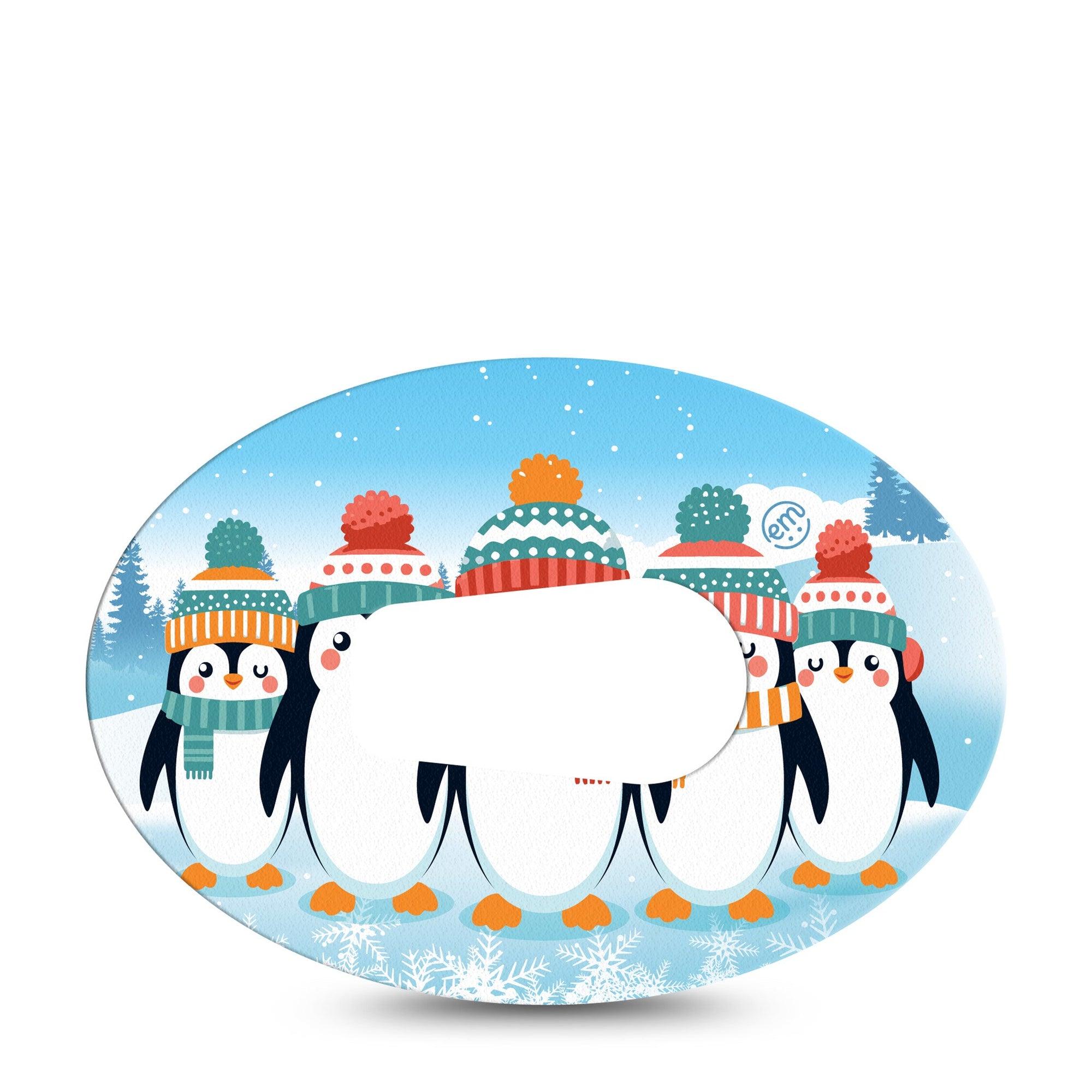 ExpressionMed Penguins In Row Dexcom G6 Tape Single Tape Group of Holiday Penguins, Plaster CGM Design