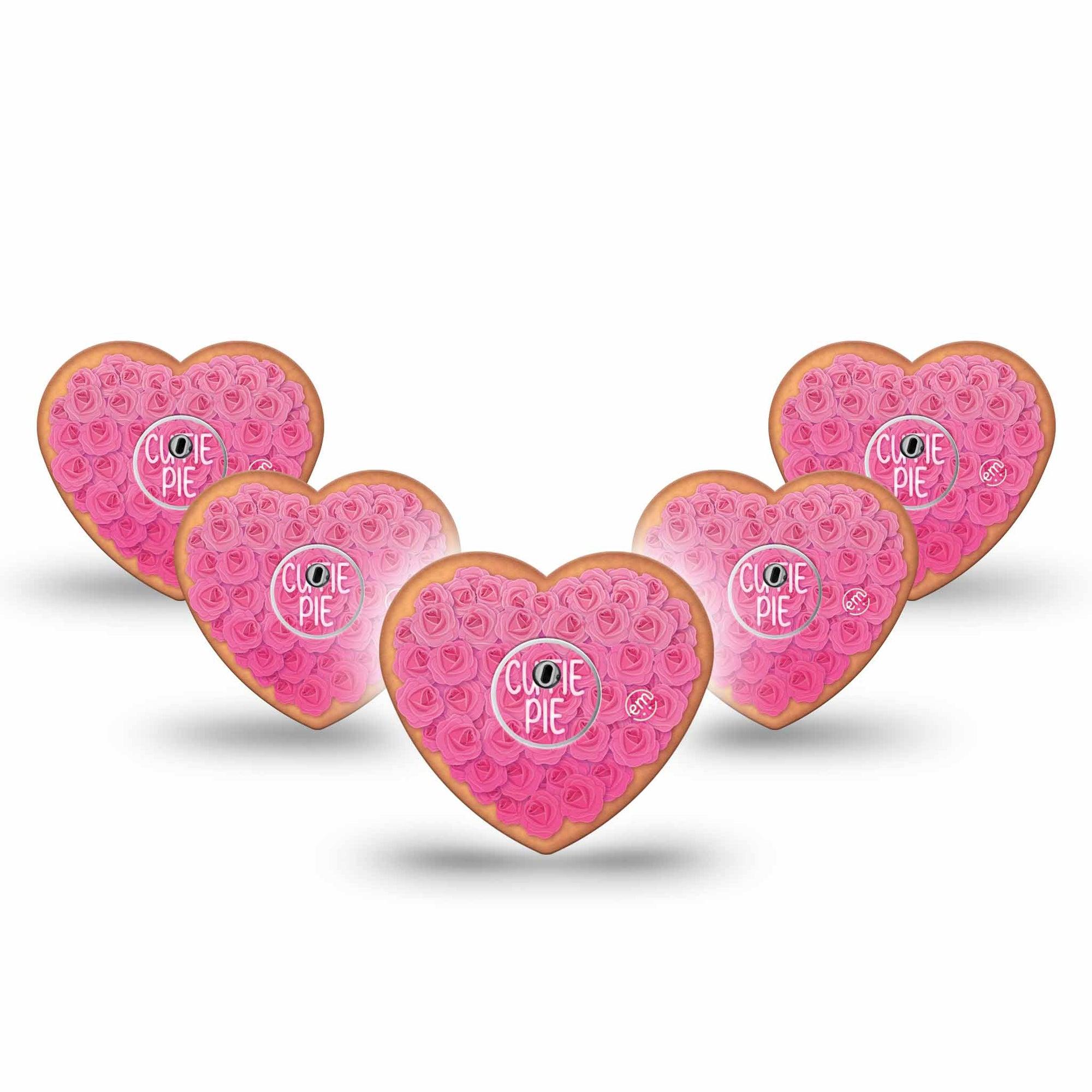 ExpressionMed Cutie Pie Cookie Freestyle Libre 3 Heart Shape Tape 5-Pack Tape and 5-Pack Sticker Valentine's Day Heart Cookie, Patch CGM Design