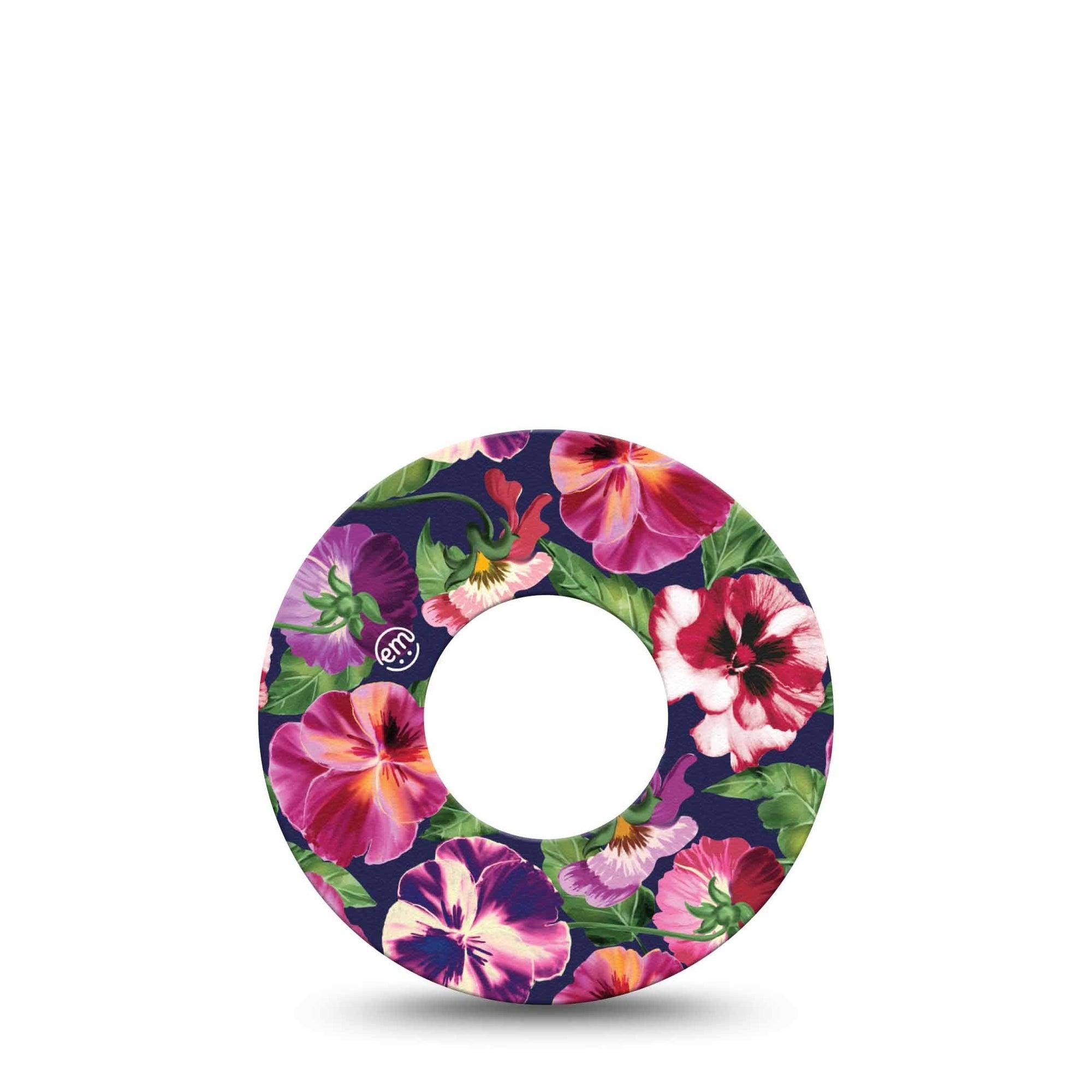 ExpressionMed Flower Girl Pansies Freestyle Libre Tape, Abbott Lingo, Single Tape Winter Floral Pansy, Fixing Ring Tape Continuous Glucose Monitor Design