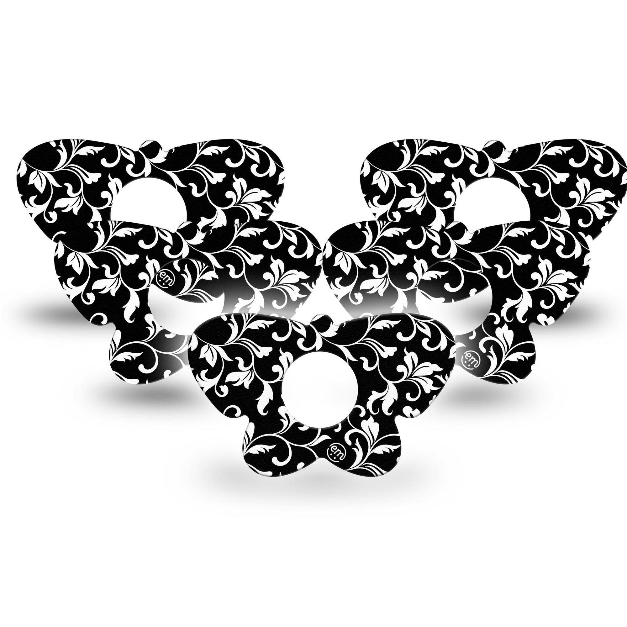 ExpressionMed Fleur de lis Infusion Set Butterfly Shape Tape 10-Pack black white noir florals Adhesive Tape Continuous Glucose Monitor Design