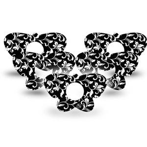 ExpressionMed Fleur de lis Infusion Set Butterfly Shape Tape 10-Pack black white noir florals Adhesive Tape Continuous Glucose Monitor Design