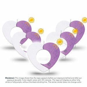 ExpressionMed Solar Violet Freestyle Libre 2 and Libre 2 Plus Heart Shape Tape, Abbott Lingo, 5-Pack Tape Color-Changing in Sunlight, Adhesive Patch CGM Design