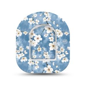 ExpressionMed Cherry Blossom Omnipod Mini Tape Single Tape and Single Sticker Limewash Painted White Blooms, Adhesive Tape Pump Design