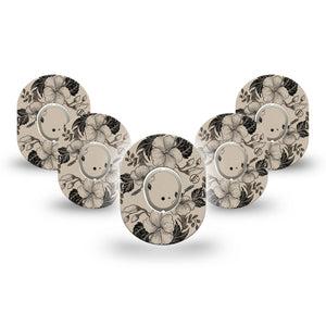 ExpressionMed Low Tide Dexcom G7 and Dexcom Stelo Glucose Biosensor System Mini, 5-Pack Tape and 5-Pack Sticker Earth tone floral pattern Sensor Cover for Continuous Glucose Monitor