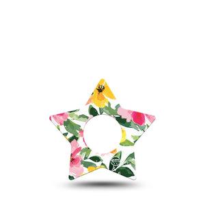 ExpressionMed Lemonade Flowers Infusion Set Star Shape Tape 5-Pack Tape Pink And Bright Yellow Florals, Fixing Ring Patch Continuous Glucose Monitor Design