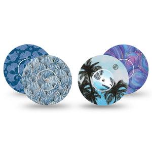 ExpressionMed Seaside Breeze Variety Pack Freestyle Libre and Libre 2 Plus Tape, Abbott Lingo, 4-Pack Tape and 4-Pack Sticker Variety Sea Blue Inspired, Fixing Ring Tape Continuous Glucose Monitor Design