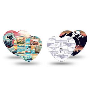ExpressionMed Wander & Roam Variety Pack Freestyle Libre 2 and Libre 2 Plus Heart Shape Tape, Abbott Lingo, 4-Pack Tape and 4-Pack Sticker Variety, Whimsical Transportation, Adhesive Patch CGM Design