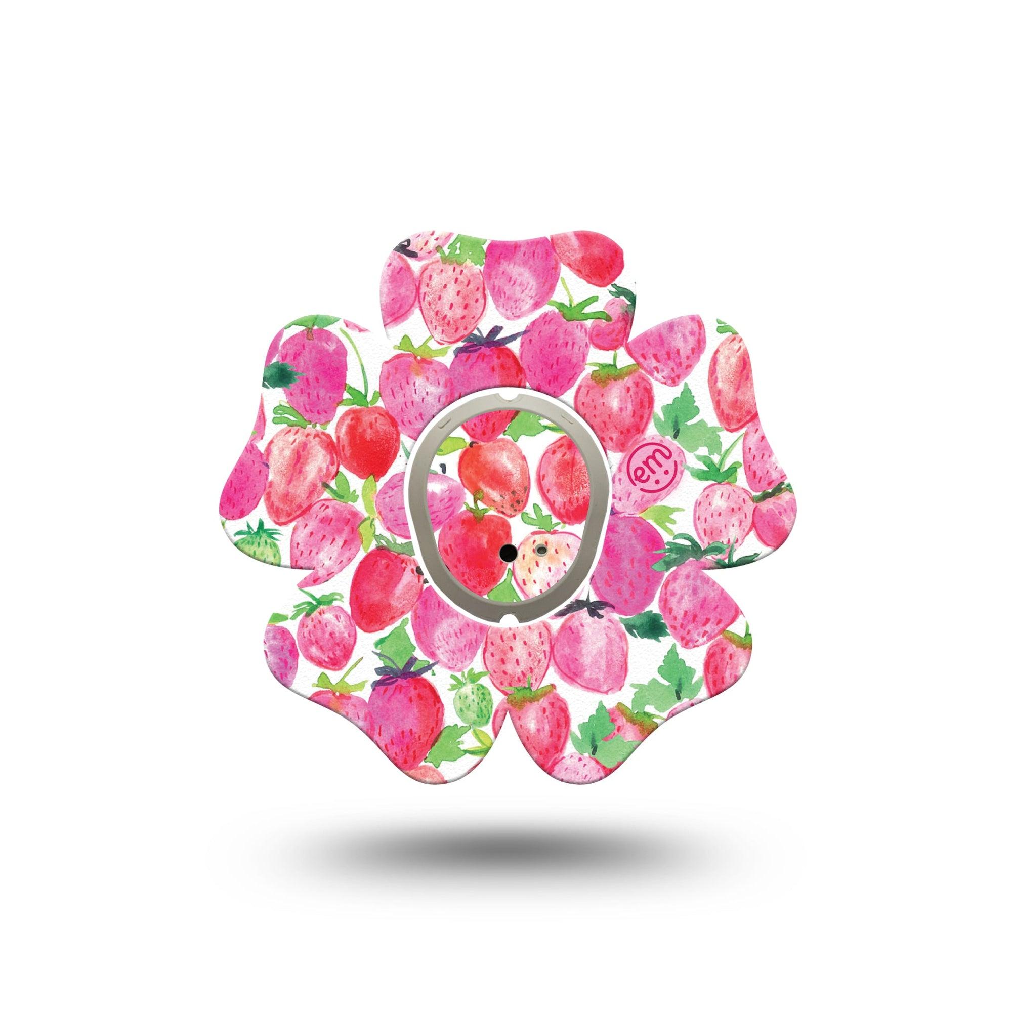 ExpressionMed Strawberry Crush Dexcom G7 Flower Shape Tape, Dexcom Stelo Glucose Biosensor System, Single Tape and Single Sticker Strawberry Shortcake Theme Adhesive Tape CGM Design