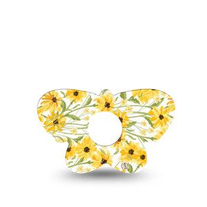 ExpressionMed Yellow Mosaic Floral Freestyle Libre 3 and Libre 3 Plus Butterfly Shape Tape Single Tape Gold Sunflower Garden, Overlay Patch CGM Design