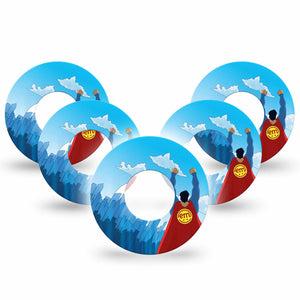 ExpressionMed Super Man Freestyle Libre and Libre 2 Plus Tape, Abbott Lingo, 5-Pack Tape Metropolis Defender, Fixing Ring Tape Continuous Glucose Monitor Design