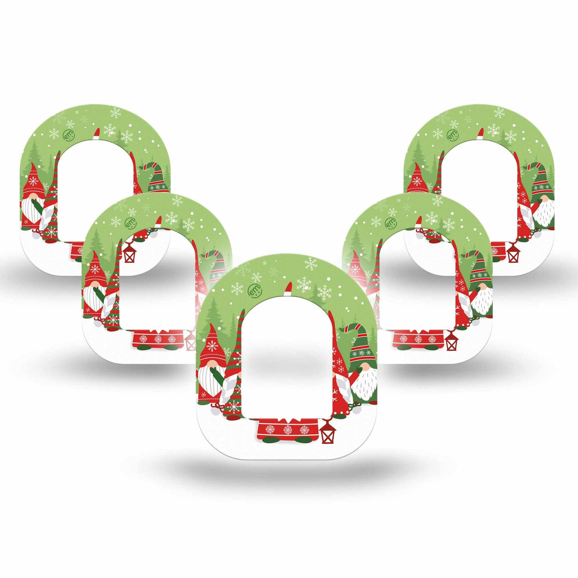 ExpressionMed Holiday Gnomies Omnipod Mini Tape 5-Pack Tape Garden Gnomes Christmas-Inspired, Adhesive Tape Pump Design