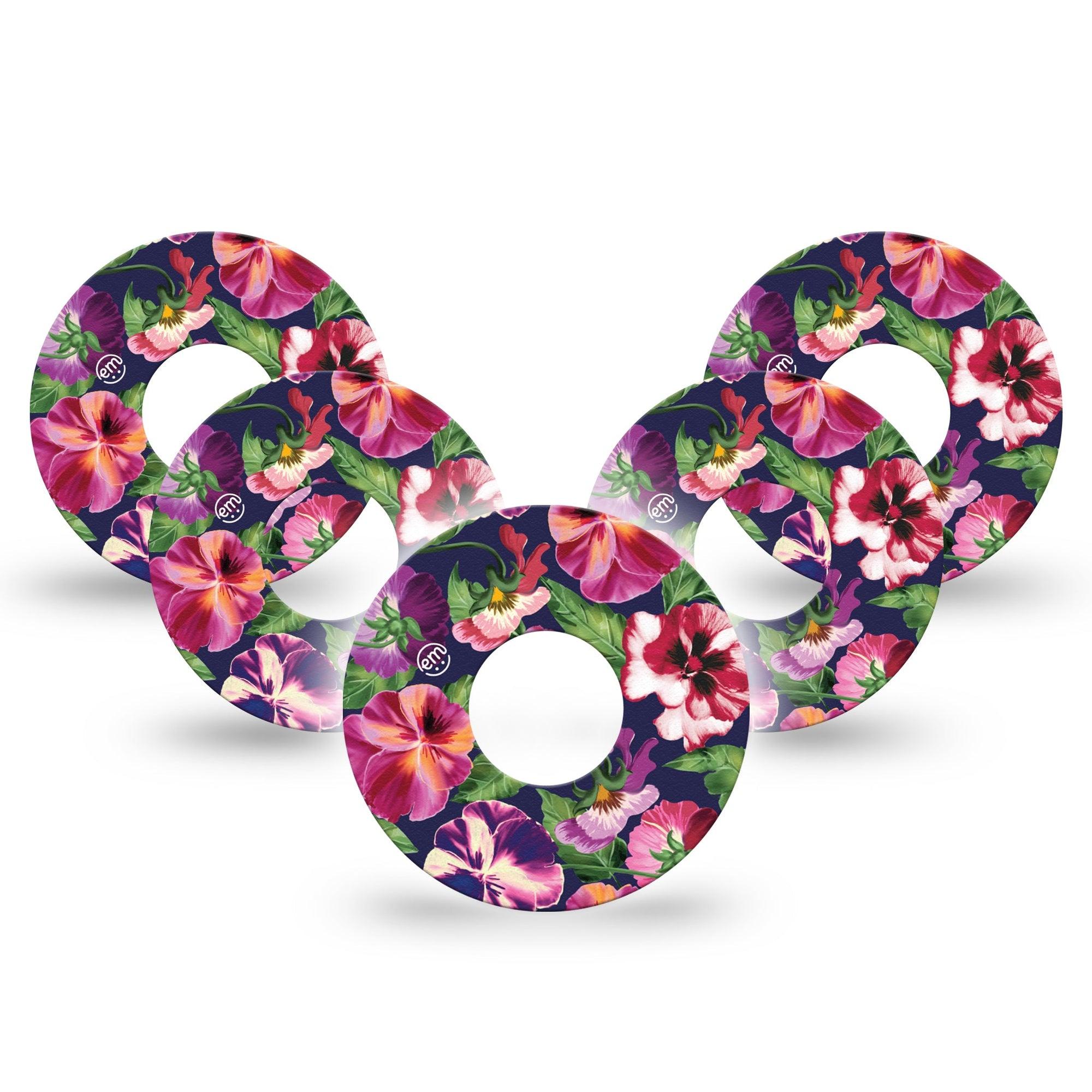 ExpressionMed Flower Girl Pansies Infusion Set Tape 10-Pack Tape Shades of Pink Purple Pansy, Overlay Patch CGM Design