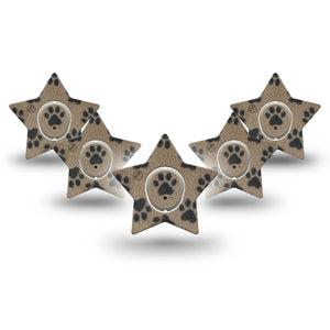 ExpressionMed Fuzzy Pawprints Dexcom G7 and Dexcom Stelo Glucose Biosensor System Star, 5-Pack Tape and 5-Pack Sticker Fluffy animal paws Plaster for Continuous Glucose Monitor