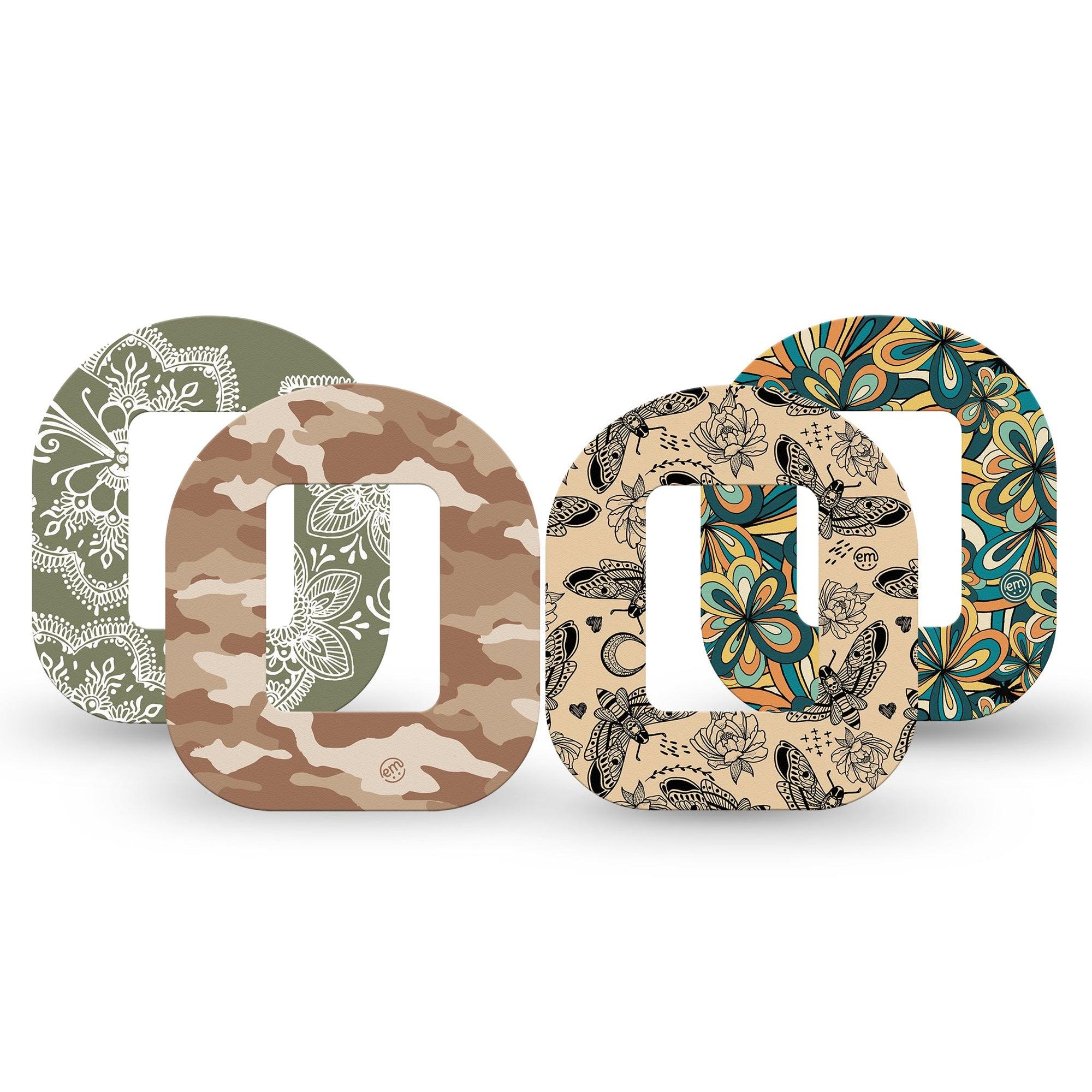 ExpressionMed Khaki Florals Variety Pack Tandem Mobi Tape 4-Pack Tape Variety Camel-Toned Camo and Moth Print, Adhesive Tape Pump Design