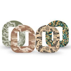ExpressionMed Khaki Florals Variety Pack Tandem Mobi Tape 4-Pack Tape Variety Camel-Toned Camo and Moth Print, Adhesive Tape Pump Design