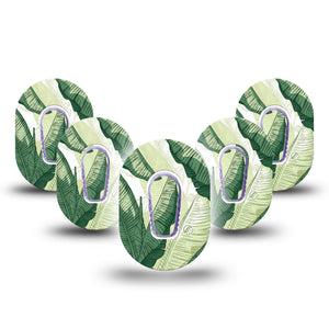 ExpressionMed Palm Leaf Dexcom G6 Mini, 5-Pack Tape and 5-Pack Sticker Shades of green  Waterproof Sensor Cover for Continuous Glucose Monitor