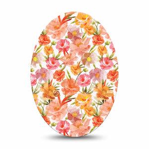 ExpressionMed Peach Dusk Medtronic Guardian Enlite Universal Oval, Single Tape Dreamy Orange Petals, Plaster CGM Design