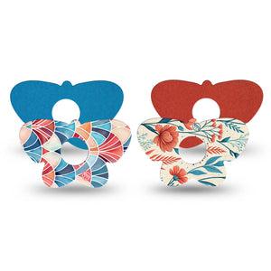 ExpressionMed Teal Rouge Freestyle Libre 3 and Libre 3 Plus Butterfly, 4-Pack Tape teal botanical design Waterproof Plaster for CGM
