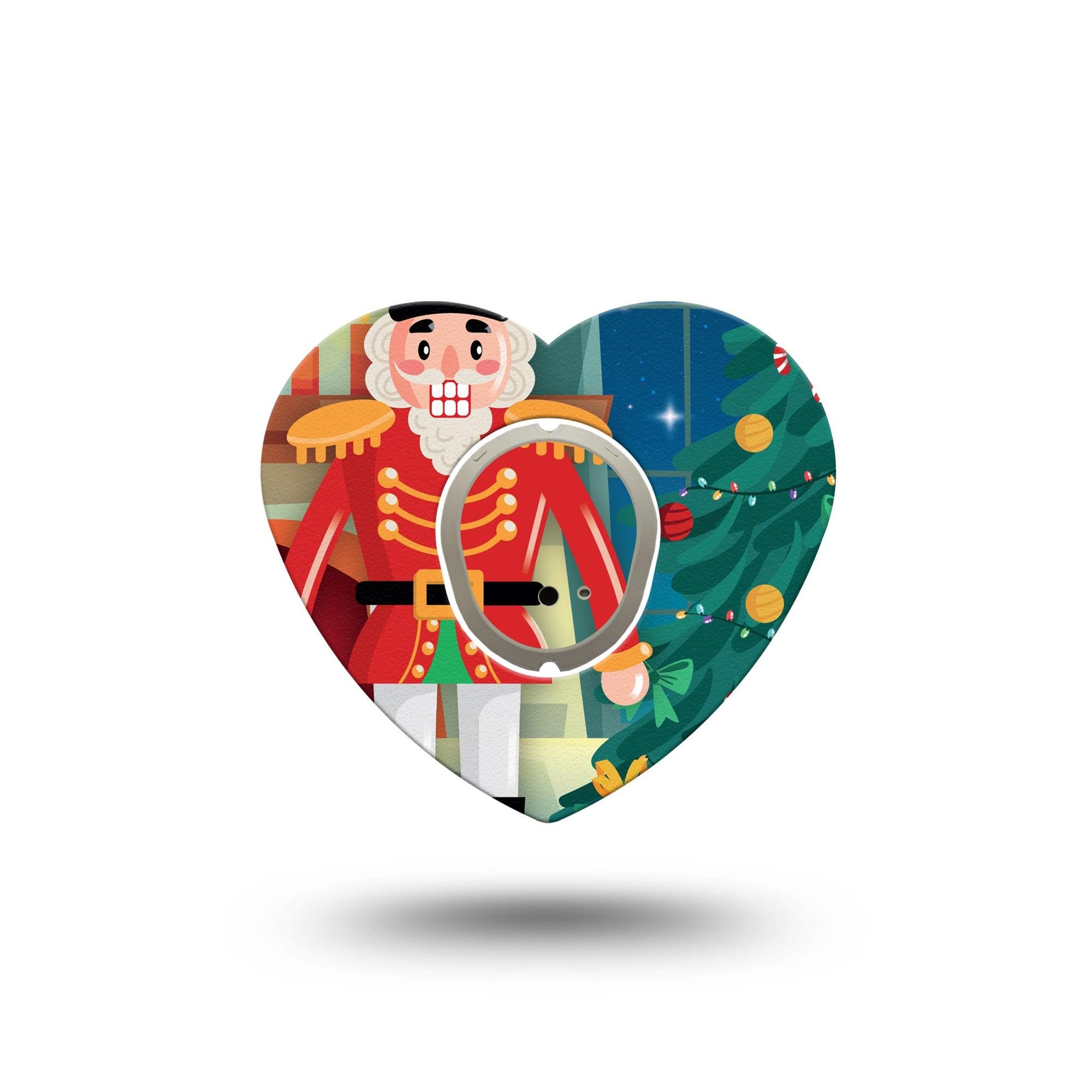 ExpressionMed Nutcracker Dexcom G7 Heart Shape Tape, Dexcom Stelo Glucose Biosensor System, Single Tape and Single Sticker Christmas Theme Nutcracker, Overlay Patch CGM Design