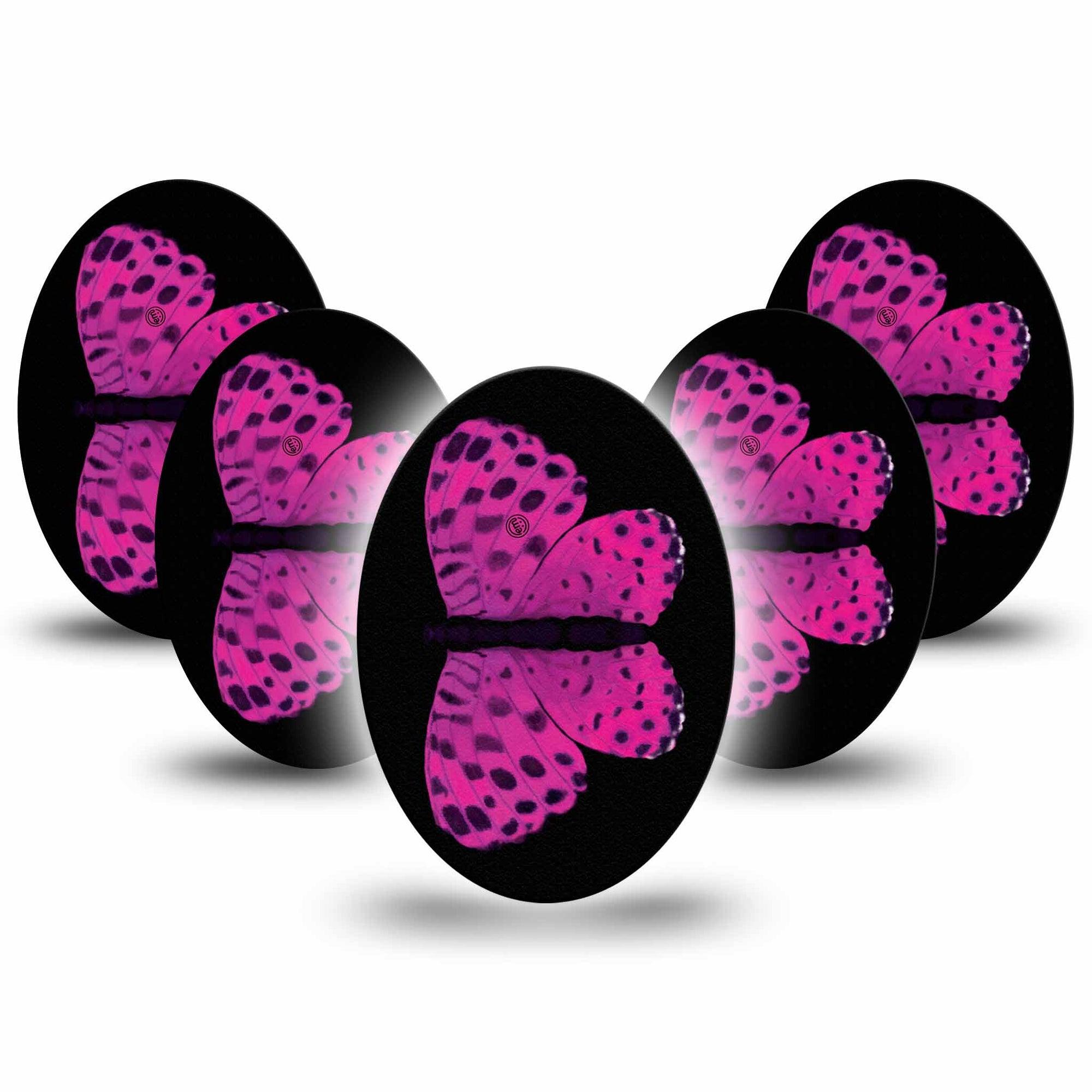 ExpressionMed Spotted Pink Butterfly Medtronic Guardian Enlite Universal Oval 5-Pack Ethereal Pink Butterfly Plaster Continuous Glucose Monitor Design