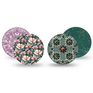 ExpressionMed Sage Petals Variety Pack Freestyle Libre and Libre 2 Plus Overpatch, Abbott Lingo, 4-Pack Tape Variety, Green Petals, Fixing Ring Patch CGM Design