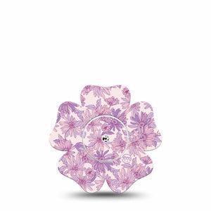 ExpressionMed Purple Daisy Freestyle Libre 2 and Libre 2 Plus Flower Shape Tape, Abbott Lingo, Single Tape and Single Sticker Gentle Pastel Lilac Florals, Plaster CGM Design