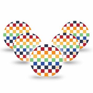 ExpressionMed Rainbow Checkerboard Freestyle Libre 3 and Libre 3 Plus Overpatch 5-Pack Tape Summer-Themed Checkered Print, Adhesive Patch CGM Design