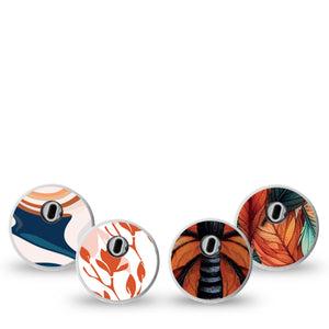 ExpressionMed Falling Leaves Forever Variety Pack Freestyle Libre 3 and Libre 3 Plus Sticker, 4-pack Sticker Variety, Autumn Prints in Orange and Blue, Decorative Decal CGM Design