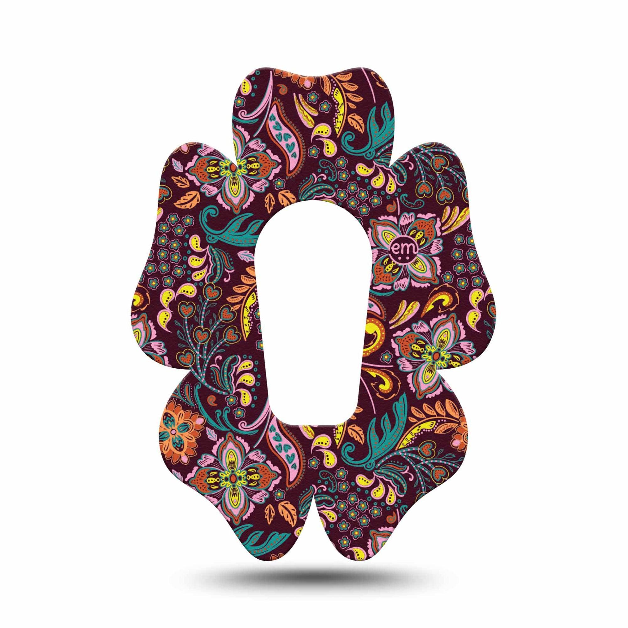 ExpressionMed Ornate Floral Dexcom G6 Flower Shape Single Tape Brown Floral Pattern, Adhesive Patch Continuous Glucose Monitor Design