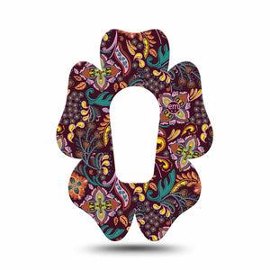ExpressionMed Ornate Floral Dexcom G6 Flower Shape Single Tape Brown Floral Pattern, Adhesive Patch Continuous Glucose Monitor Design