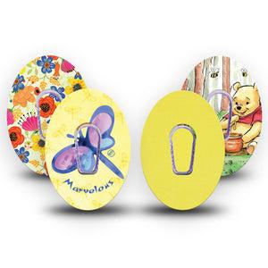 ExpressionMed Soft Sunshine Variety Pack Dexcom G6 Tape, 4-Pack Tape and 4-Pack Sticker Variety, Springy Light Yellow Inspired, Plaster Continuous Glucose Monitor Design