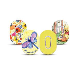 ExpressionMed Soft Sunshine Variety Pack Dexcom G6 Mini Tape, 4-Pack Tape and 4-Pack Sticker Variety, Pastel Light Yellow Mix, Adhesive Tape CGM Design