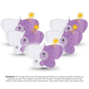 ExpressionMed Solar Violet Freestyle Libre 3 and Libre 3 Plus Butterfly Shape Tape, 5-Pack Tape and 5-Pack Sticker Sunlight-Responsive Color, Overlay Patch CGM Design