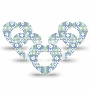 ExpressionMed Patchwork Flowers Freestyle Libre, Libre 2 Plus, and Abbott Lingo Heart, 5-Pack Daisies and plaid Adhesive Tape for Continuous Glucose Monitor