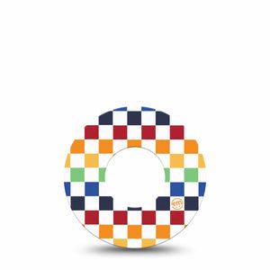 ExpressionMed Rainbow Checkerboard Freestyle Libre and Libre 2 Plus Tape, Abbott Lingo, Single Tape Rainbow Colorful Geometric Pattern, Fixing Ring Tape Continuous Glucose Monitor Design