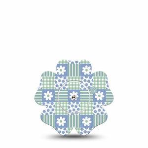 ExpressionMed Patchwork Flowers Freestyle Libre, Libre 2 Plus, and Abbott Lingo Flower, Single Tape and Single Sticker Daisies and plaid Adhesive Tape for CGM