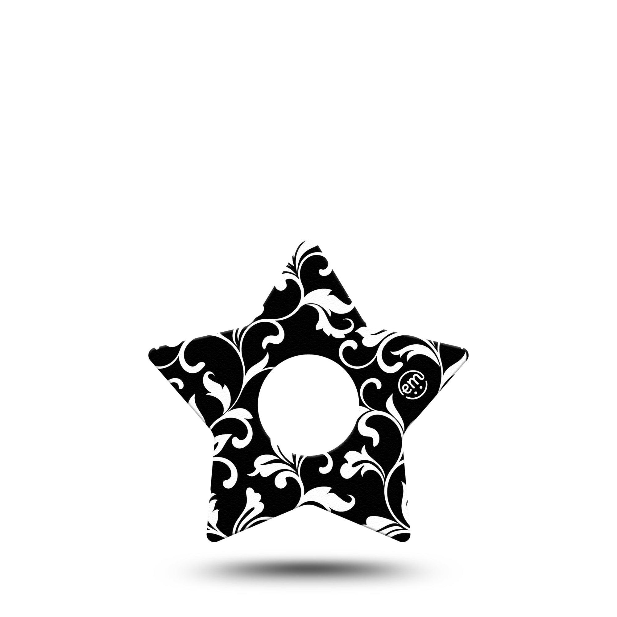 ExpressionMed Fleur de lis Freestyle Libre 3 Star Shape Tape Single Black and White vines Plaster CGM Design