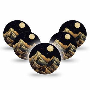 ExpressionMed Black Mountain Freestyle Libre 3 and Libre 3 Plus Overpatch, 5-Pack Tape Line Drawn Mountaintops, Adhesive Patch CGM Design