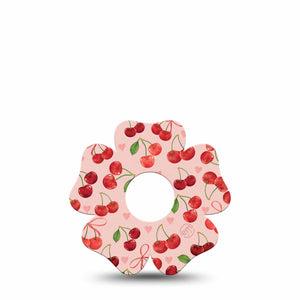 ExpressionMed Cherries Freestyle Libre 3 and Libre 3 Plus Flower Shape Tape, Single Tape Red Pink Cherry Print, Overlay Tape CGM Design