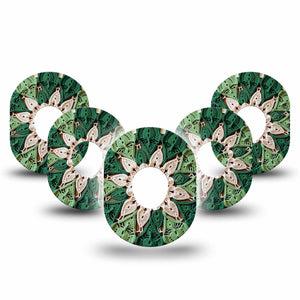 ExpressionMed Knit Monstera Dexcom G7 and Dexcom Stelo Glucose Biosensor System, 5-Pack Knit green floral Adhesive Patch for Continuous Glucose Monitor