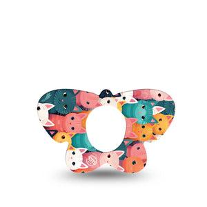 ExpressionMed Rainbow Cats Dexcom G7 Butterfly Shape Tape, Dexcom Stelo Glucose Biosensor System,  Single Orange Peach Blue Green Toned Kittens Adhesive Tape CGM Design