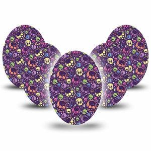 ExpressionMed Neon Skulls Medtronic Guardian Enlite Universal Oval, 5-Pack Tape Fluorescent Colorful Skulls, Plaster CGM Design