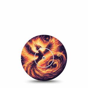 ExpressionMed Rising Phoenix Freestyle Libre and Libre 2 Plus Sticker and Tape, Abbott Lingo, Fire Rising Phoenix Perseverance, Adhesive Sticker and Tape Design Continuous Glucose Monitor Design