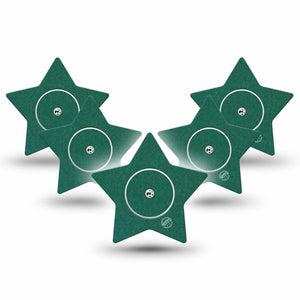ExpressionMed Forest Green Freestyle Libre 2 and Libre 2 Plus Star Shape Tape, Abbott Lingo, 5-Pack Tape and 5-Pack Sticker Deep Green Hue, Adhesive Tape CGM Design
