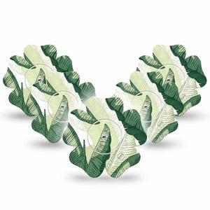 ExpressionMed Palm Leaf Freestyle Libre, Libre 2 Plus, and Abbott Lingo Flower, 5-Pack Tape and 5-Pack Sticker Plant print Waterproof Plaster for Continuous Glucose Monitor