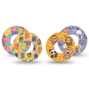 ExpressionMed Sugar Rush Variety Pack Freestyle Libre and Libre 2 Plus Tape, Abbott Lingo, 4-Pack Tape Variety Adorable Animals and Treats, Fixing Ring Tape Continuous Glucose Monitor Design