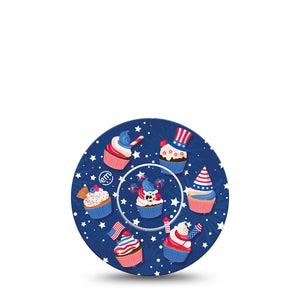 ExpressionMed Patriotic Cupcakes Freestyle Libre Sticker and Tape, Abbott Lingo, Unity Sweets Cupcakes Adhesive Sticker and Tape Design Continuous Glucose Monitor Design