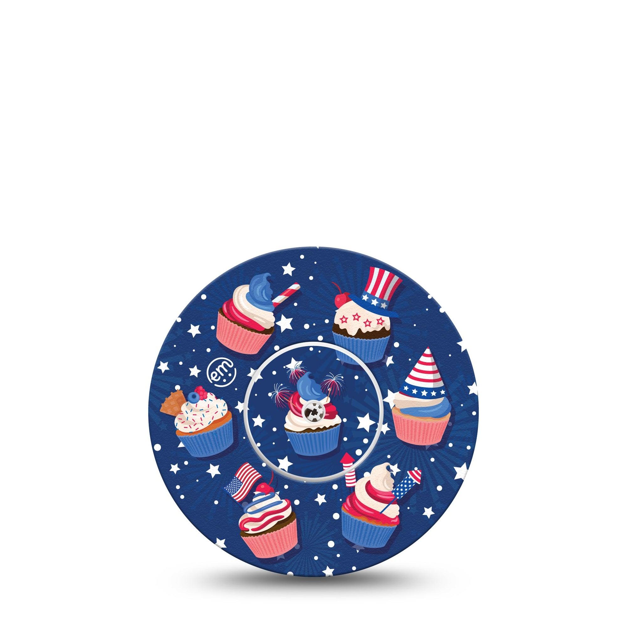 ExpressionMed Patriotic Cupcakes Freestyle Libre Tape, Abbott Lingo,  Single Tape and Single Sticker Stars and Stripes Cupcakes Fixing Ring Tape Continuous Glucose Monitor Design